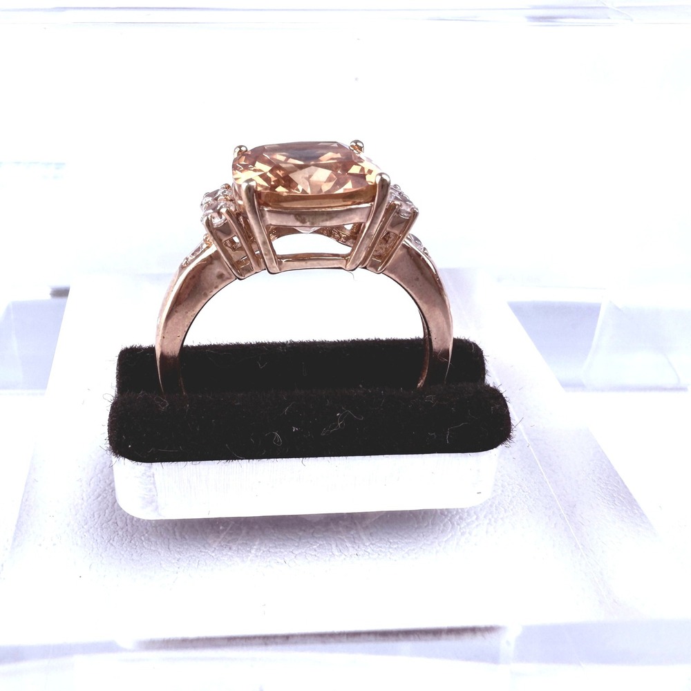 PAJ 925 Sterling Silver Cushion-Cut Champagne CZ Ring Clear Accent Stones Size 8 - Picture 4 of 11